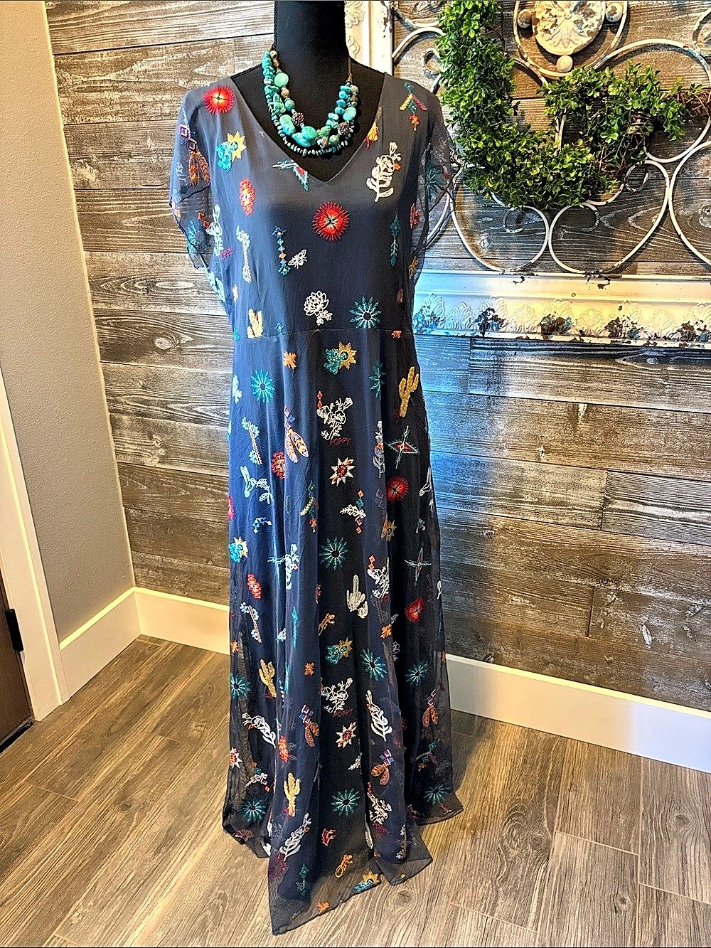Johnny Was (Size Small) Embroidered Desert Wild Flower Maxi Dress - Western Boho